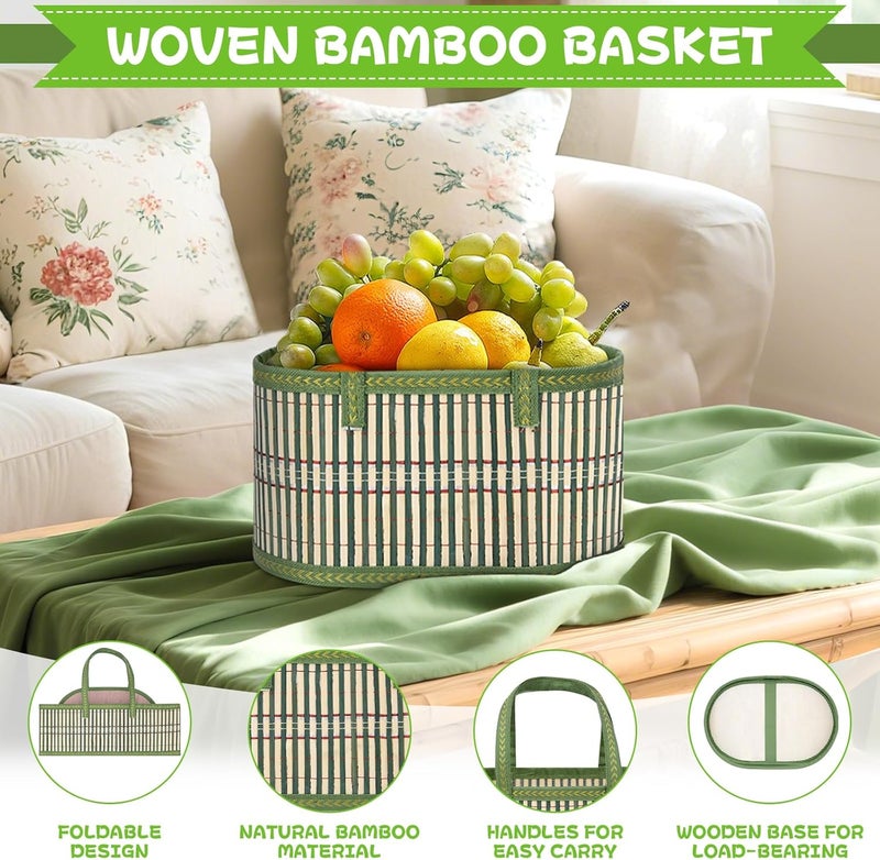 SelfTek 3 Pack Baskets for Gifts Empty, Woven Bamboo G-ift Basket Kit with Wrap Bags, Gift Card, Raffia and Pull Bows, Gifts Baskets for Birthday, Wedding, 30 x 20 x 15 cm - Green - Image 3